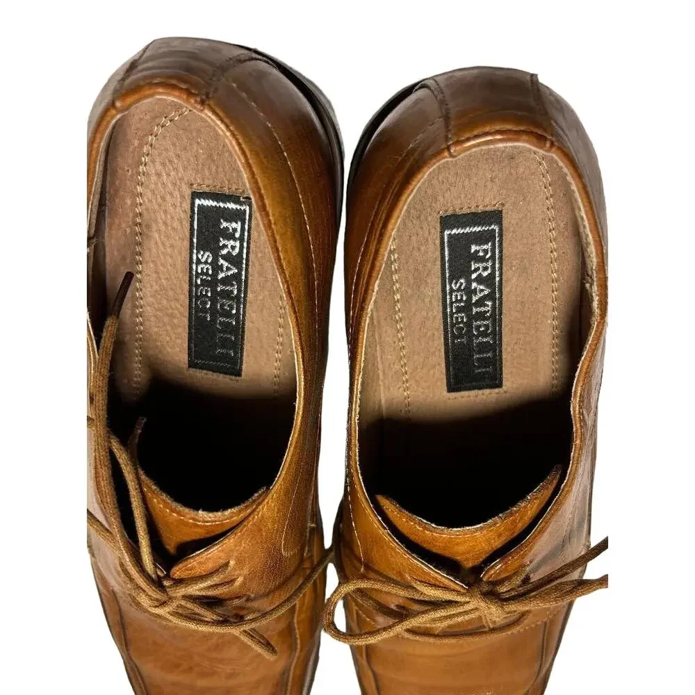 Mens “Fratelli Select” Leather Dress Oxford Shoe, Carmel Color, lace up,11 M